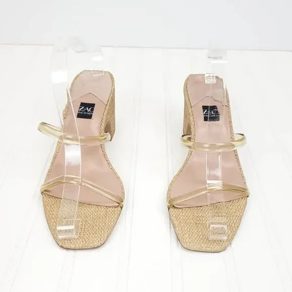 ZAC Zac Posen  US 9.5  Block Heels Saint Slide Sandals in Cashew Fabric - Picture 4 of 10